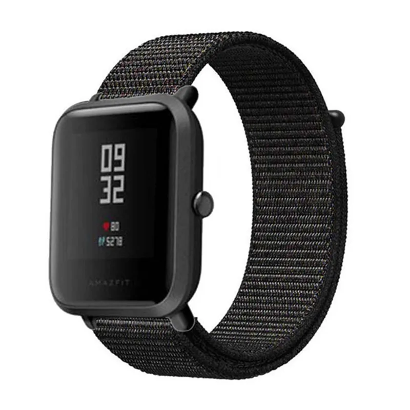 Ремешок для часов 20 мм 22 мм нейлоновый ремешок для браслета Amazfit цветной нейлоновая петля ткацкие часы для Amazfit Bip Pace ремешок для часов Brecelet - Цвет: black