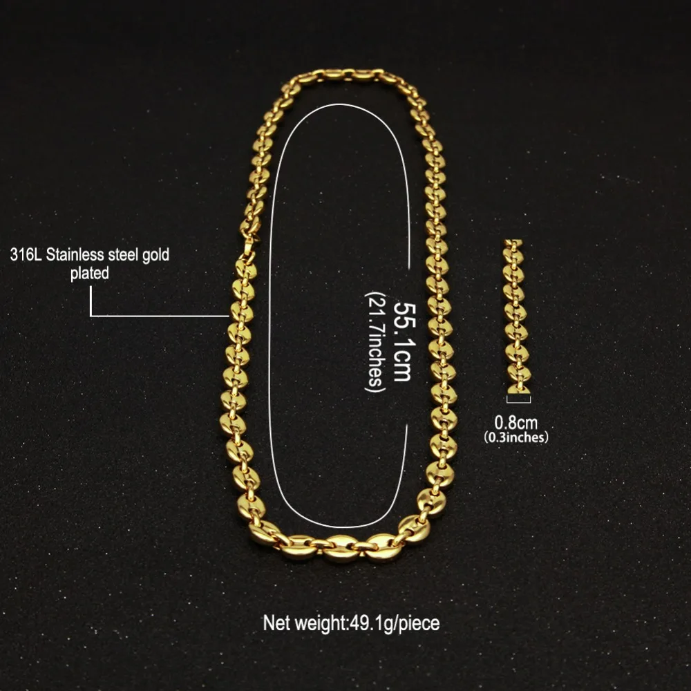 THE-BLING-KING-8mm-Puffed-Mariner-Link-Chain-Bracelet-Set-Gold-Silver-Plated-Hip-Hop-Punk