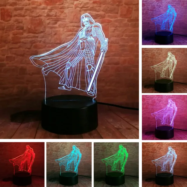 3D USB Star Wars Darth Vader Guerrero Negro lámpara de mesa 7 colores Visual LED estado de ánimo oscurecimiento sueño iluminación noche luz niños juguetes regalo
