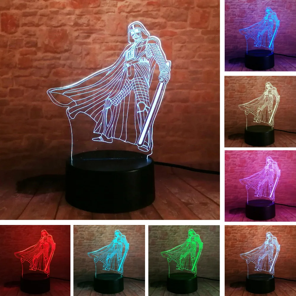 3D USB Звездные войны Дарт Вейдер черный воин настольная лампа 7 цветов визуальный