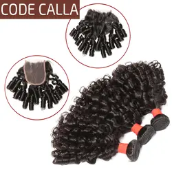 Код Калла Надувные вьющиеся необработанные бразильские предварительно цветные необработанные натуральные волосы плетение пучков с 4*4