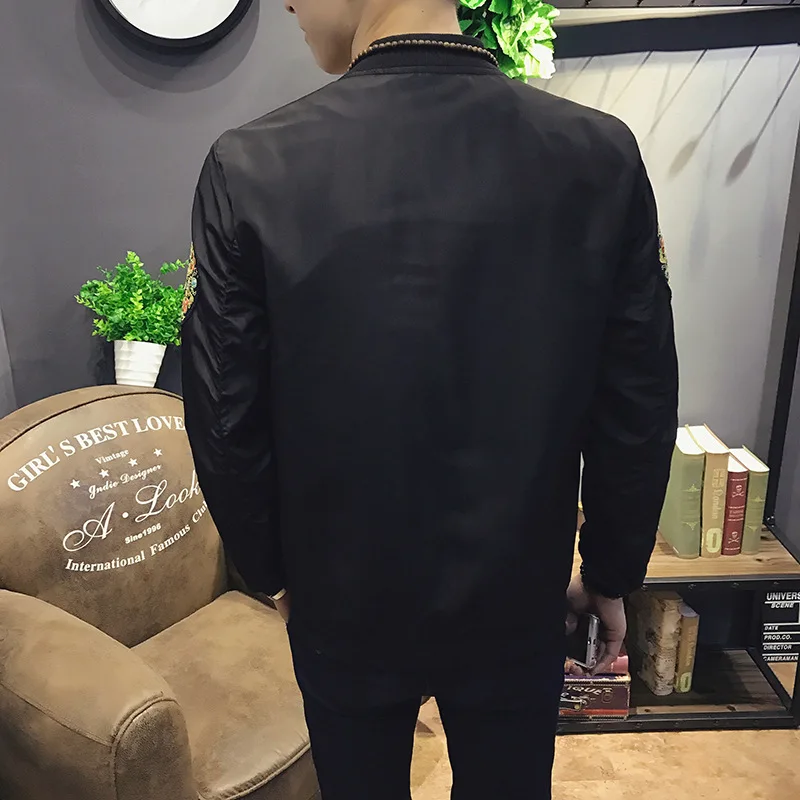 Spring Men Bomber Jacket New Chinese Embroidery Fashion Jackets Men Slim Fit Long Sleeve Men Casual Coats Windbreaker 5XL-M
