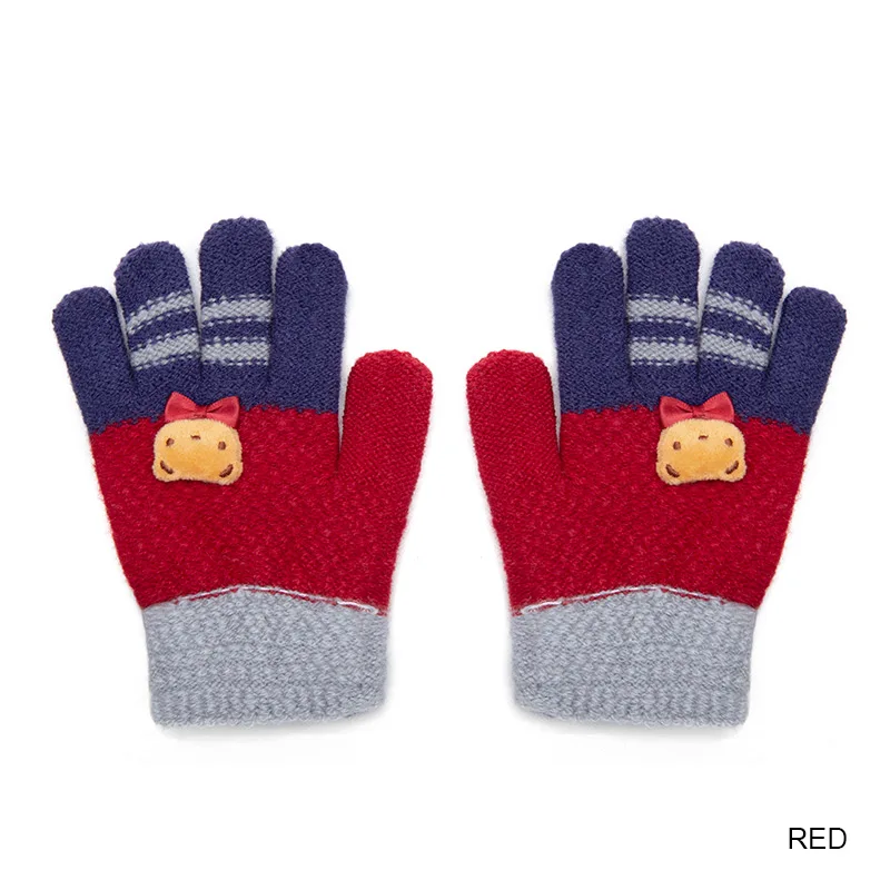 REAKIDS/Новые модные детские перчатки; Зимние перчатки для девочек и мальчиков; милые детские перчатки; Хлопковые вязаные детские теплые перчатки с рисунком - Цвет: Red