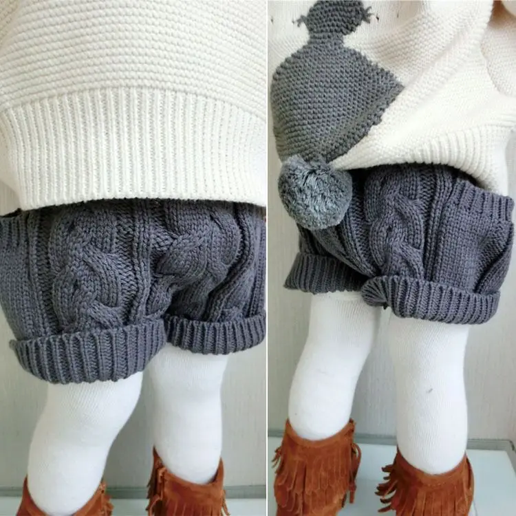 DHL EMS free Boys Girls kids Knitted Pants sweater shorts with pom poms ...