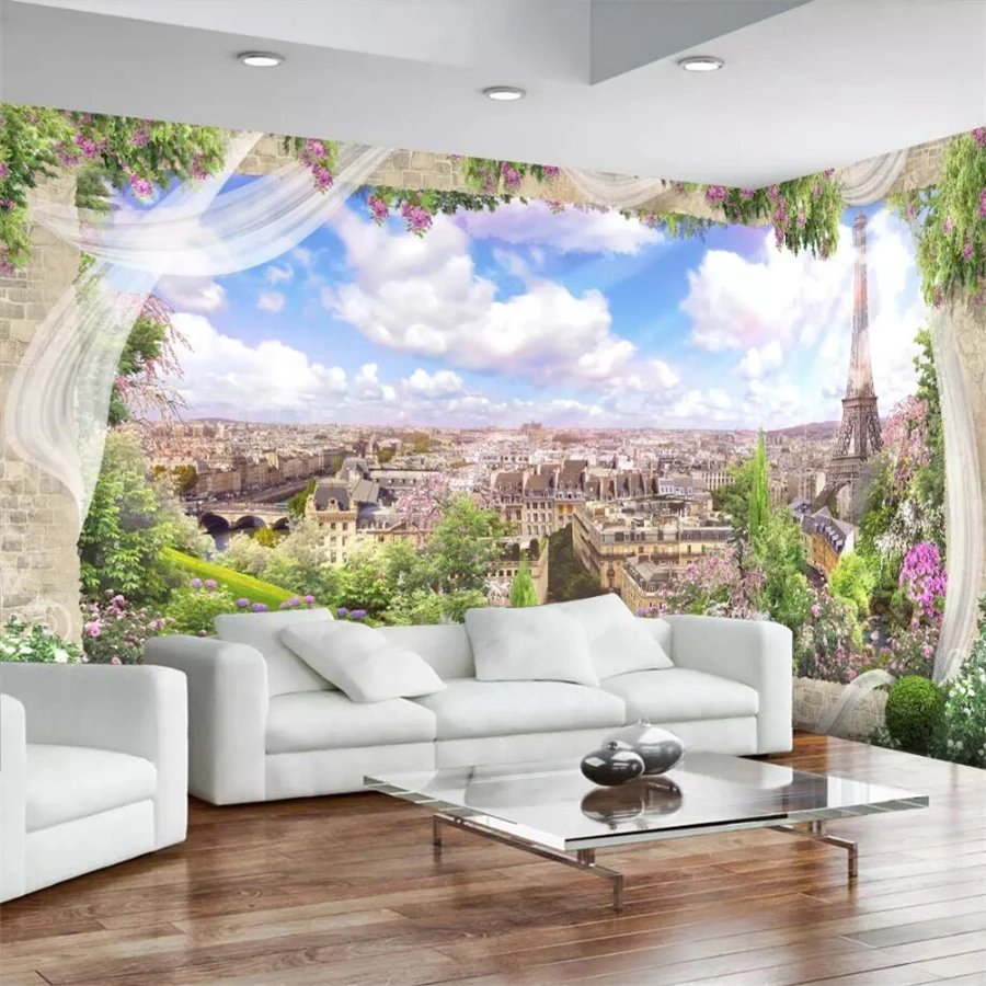 

beibehang Custom large wallpaper 3D stereo mural European window Paris scenery mural TV background wall living room 3d wallpaper