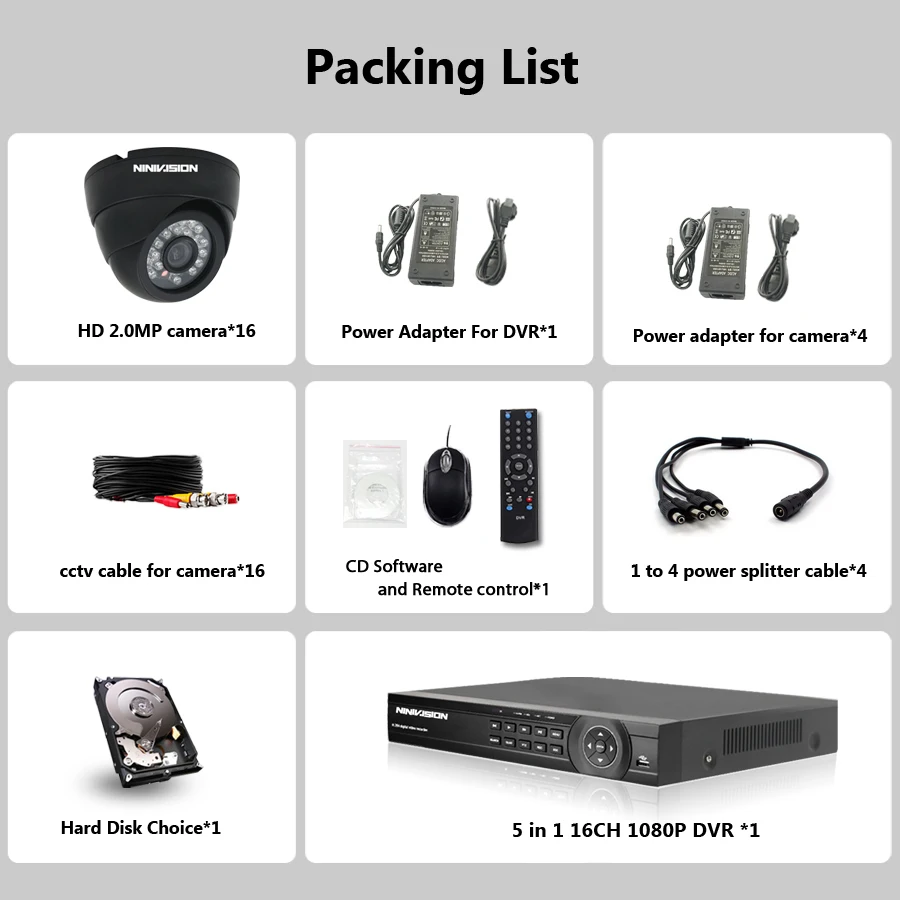 16CH CCTV системы 1080P DVR НАБОРЫ HDMI HD черный 3000TVL Крытый IR CUT камера с AHD 1920*1080 2.0MP