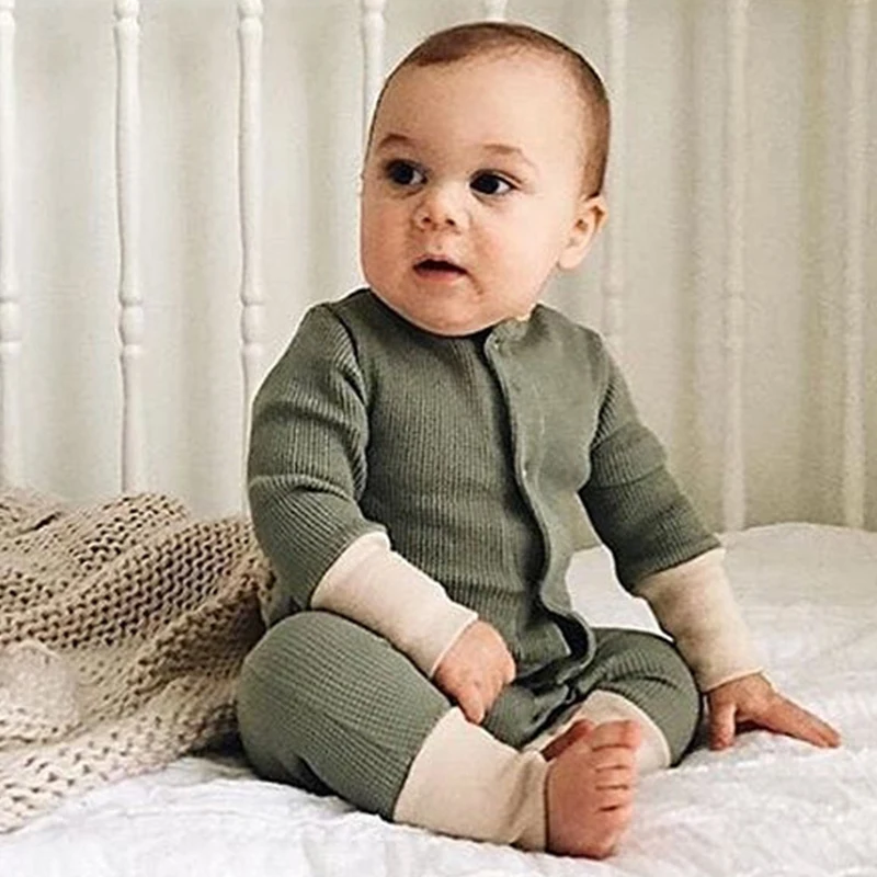 

Long Sleeve Clothes Infant Unisex Babies One-pieces Baby Knit Patchwork Romper Boy Girls Jumpsuit Outfits Newborn Kids Clothing