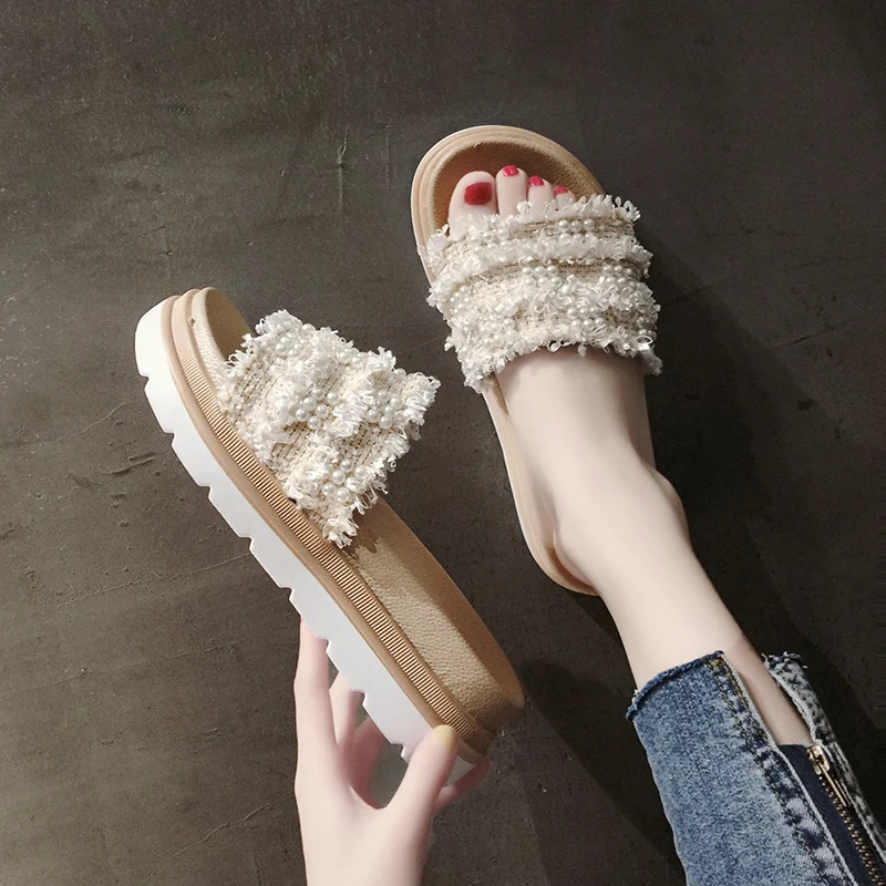 

2019summer Platform Wedge Women Slipper Summer Beach Open Toe Woman Sandalias Breathable string bead outside Slipper594667675345