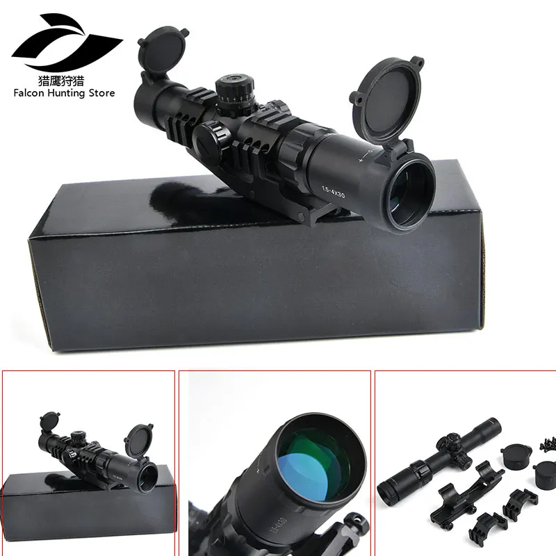 

Tactical Optics Scope 1.5-4x30 RGB Tri-Illuminated Mil-Dot Reticle Riflescope With 11/20mm Mount Sniper Hunting