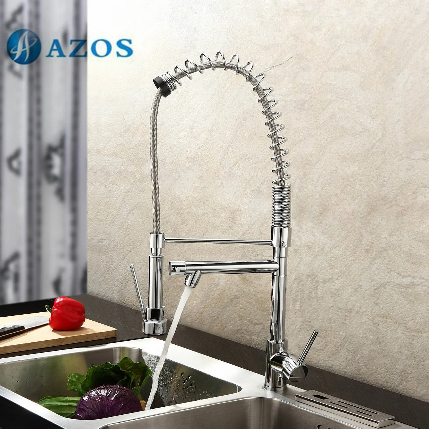 AZOS Kitchen Sink Faucet Brass Spring Pull Down Spout Single Hole Deck