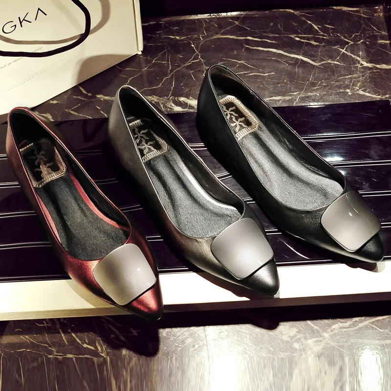 counters with leather ladies shoes metal decorative buckle shoes