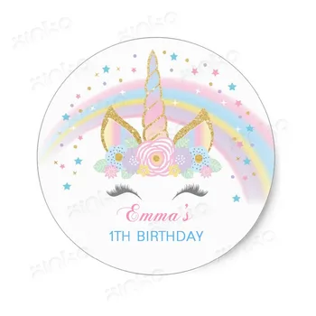 

100pieces Personalized Rainbow Unicorn Birthday Party Favors Treat Bag Stickers, Unicorn Party, Unicorn Fur Favor Stickers