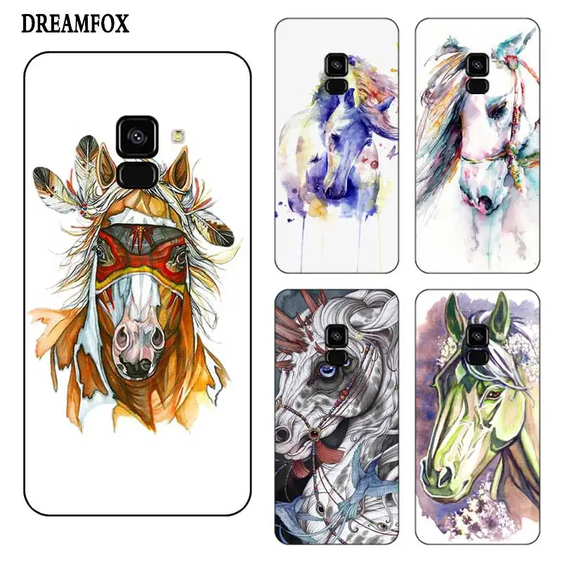P239 Watercolor Horse Black Silicone Case Cover For Samsung Galaxy J2 J3 J4 J5 J6 J7 J8 Pro Plus Prime 2018 2017 |