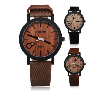 Reloj de madera de imitación para hombre, cronógrafo de cuarzo, con correa de cuero, estilo informal