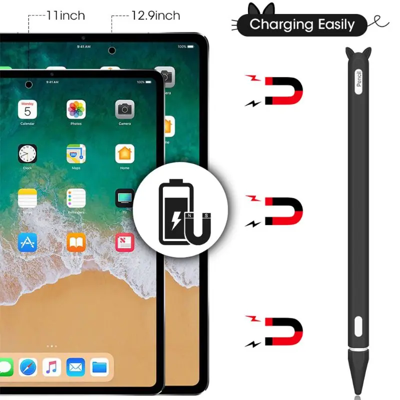 Силиконовый защитный чехол с милыми кошачьими ушками и защитой от прокрутки, защитный чехол для Apple Pencil 2 для iPad Pencil