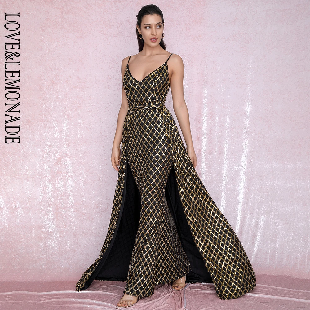 LOVE&LEMONADE Sexy V-Neck Plaid Sequin