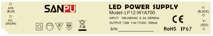 SANPU преобразователь постоянного тока светодиодный драйвер 700mA 12 Вт 17 в DC источник питания 110 В 220 В AC в DC 14-17 в трансформатор водонепроницаемый IP67 - Цвет: with SANPU Logo