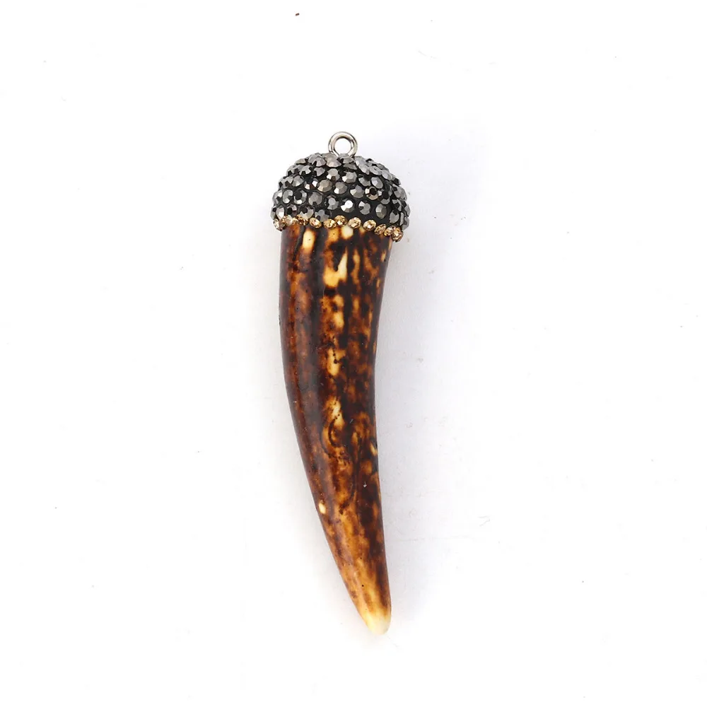 

Doreen Box Resin Boho Chic Pendants Charms Horn-shaped Coffee Dark Gray Micro Pave Smoky Yellow Rhinestone DIY Jewelry 1 Piece