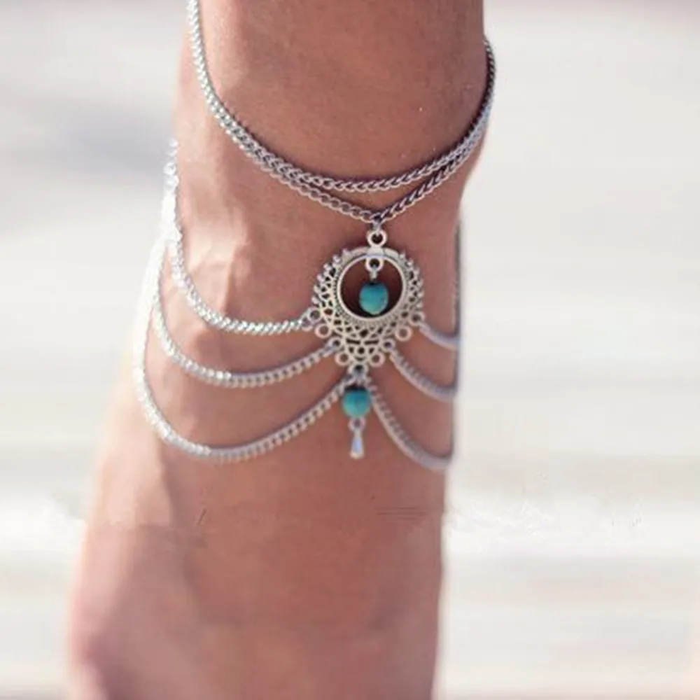 

Vintage Bohemian Hollow Out Tassels Multilayer Anklet Foot Jewelry Leg New Anklets Ankle Bracelets #4J18