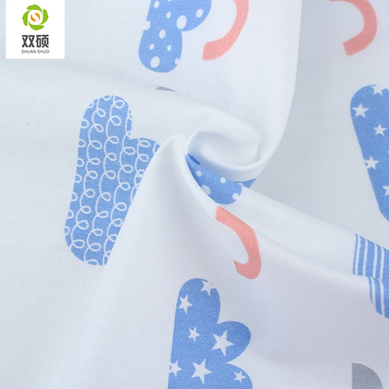 Shuanshu Twill Cotton Fabric Patchwork Cartoon Bule Tissue Cloth DIY Sewing Quilting Fat Quarters Material For Children 5pcs/lot