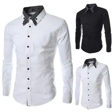 Бренд полосатый декор Мода двойной воротник мужские рубашки с длинным рукавом Slim Fit повседневные мужские рубашки Social