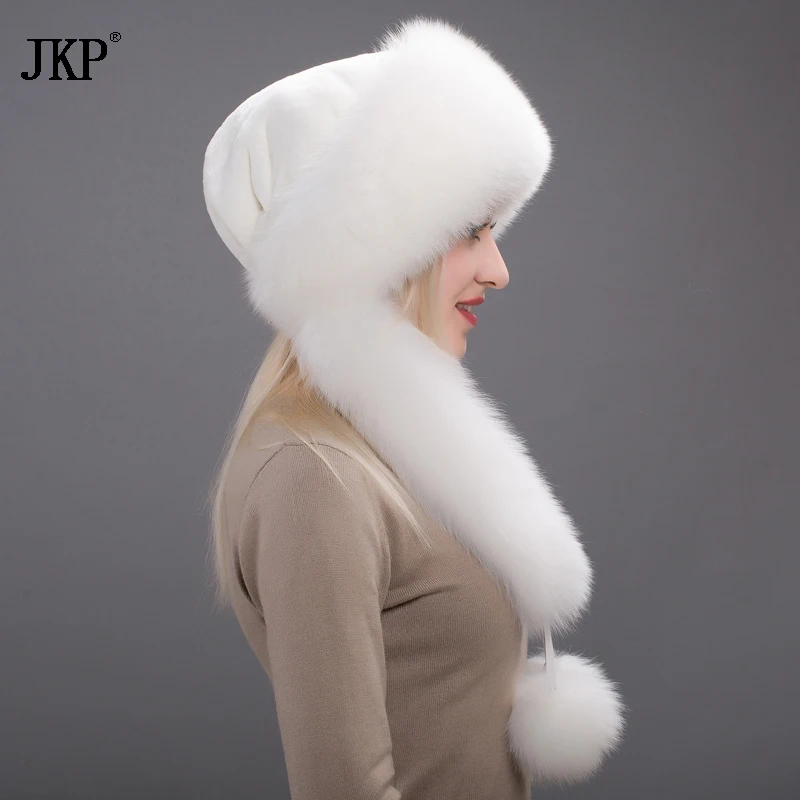 2020 натуральный Лисий мех шапки бумберы с кроличьим мехом топ помпоном зимние