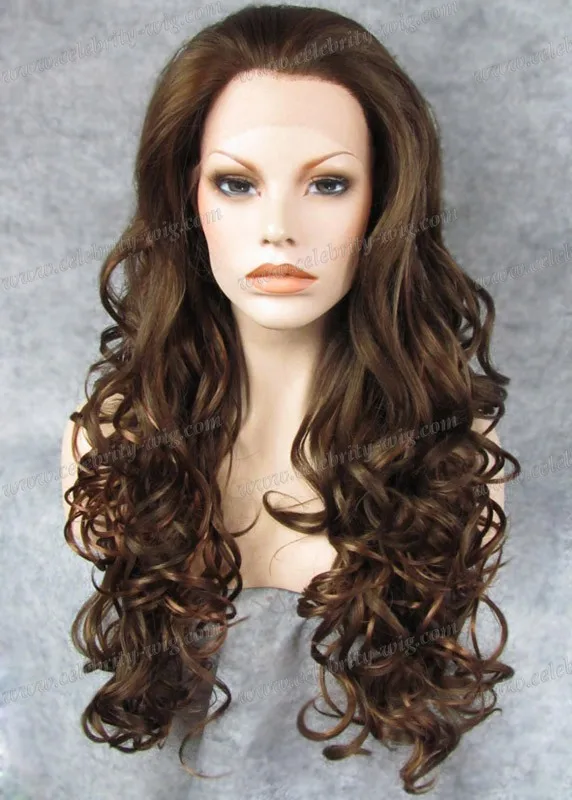 

Long Wavy Brown Synthetic Lace Front High Density Heat Resistant Drag Queen Wig Free Shipping
