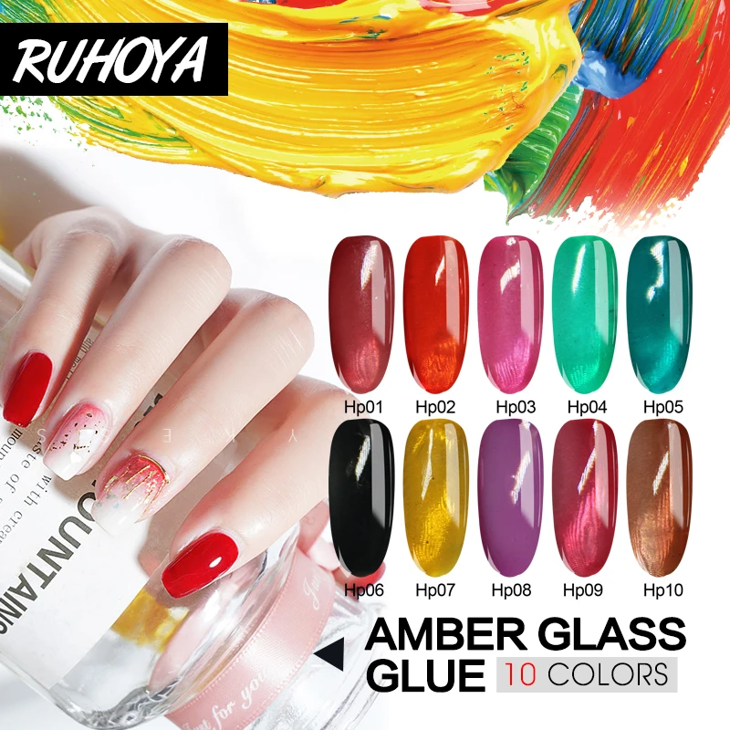 

Ruhoya Jelly glass Candy Gel Nail Polish with Stars foils Summer Attribute Soak Off UV Varnish Mirror Titanium Gel