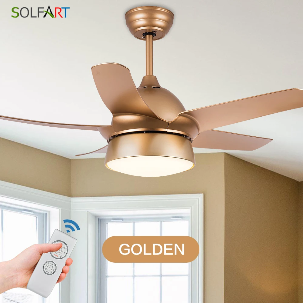 Modern Led Ceiling Fan Led Dining Lamp With Remote Control Gold