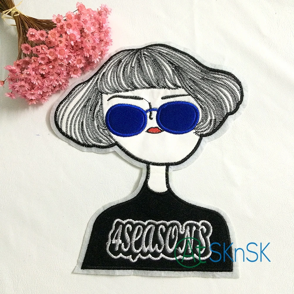 

10 pcs/lot Fashion Woman Gray Hair Embroidered Patch Iron on Motif Sew on Iron on Applique DIY Accessory 20cm*17.5cm A2