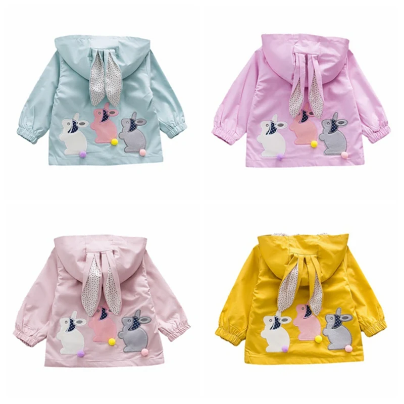

Baby Girl Hooded Cartoon Rabbit Ears Cute Spring Autumn Thin Coat Kid Long Sleeve Soft Cotton Clothing Coat