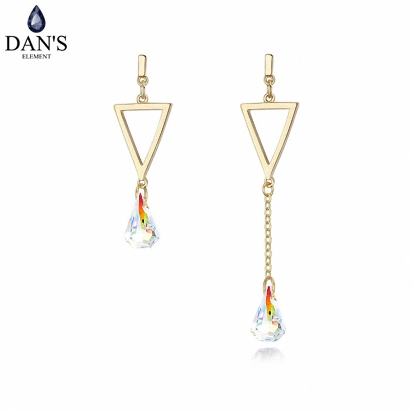

DAN'S Element Brand 2 Colors Real Austrian Crystals Triangle Asymmetric Earrings for Women Valentine Gift New Fashion 125321