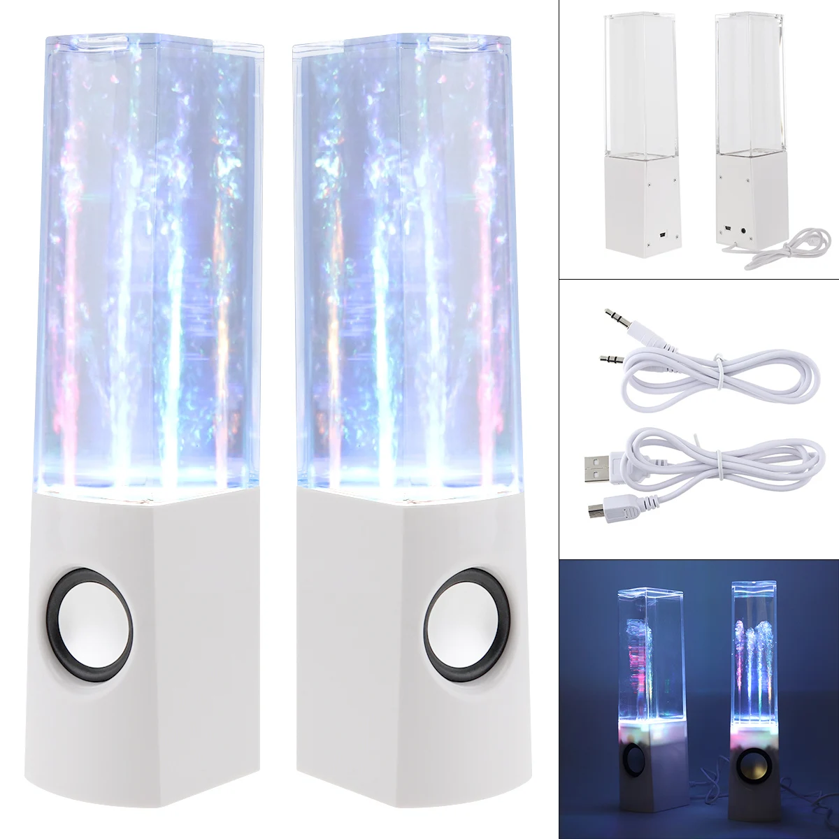 

Smart Mini Square-shape Dancing Water Speaker Fountain LED Portable Desk Stereo Speaker for Music Players /Mobile Phone