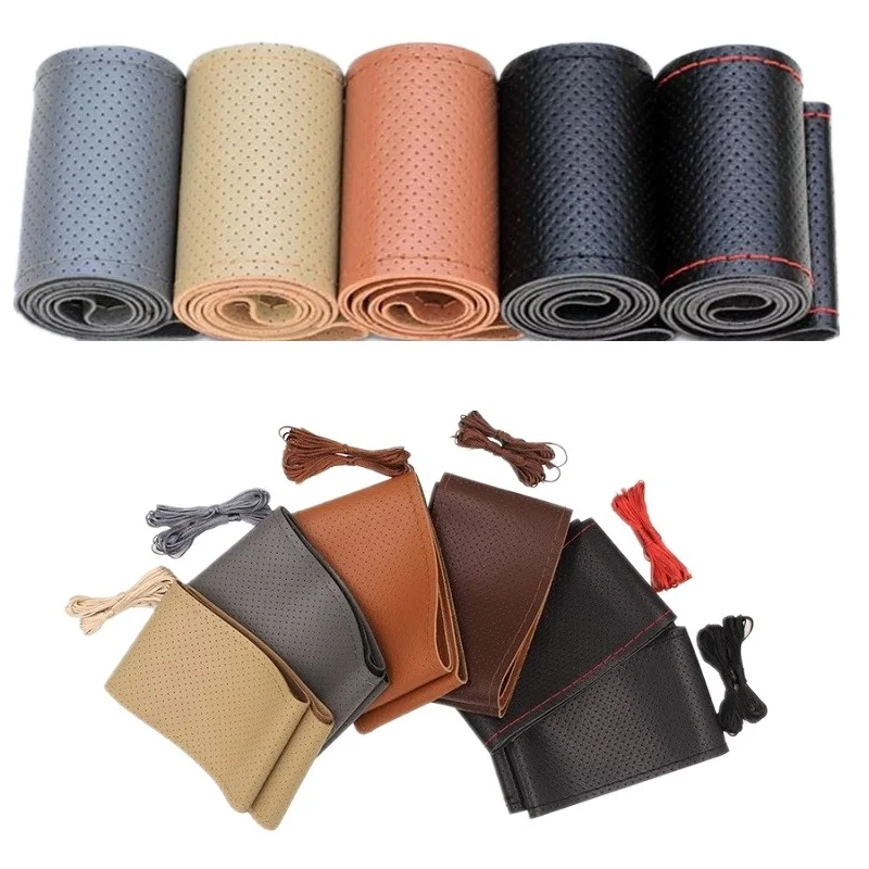 

38cm Steering Wheel Cover Genuine Leather Steering Covers For BENZ AUDI BMW SEAT FORD SUZUKI TOYOTA RENAULT PEUGEOT HYUNDAI SAAB