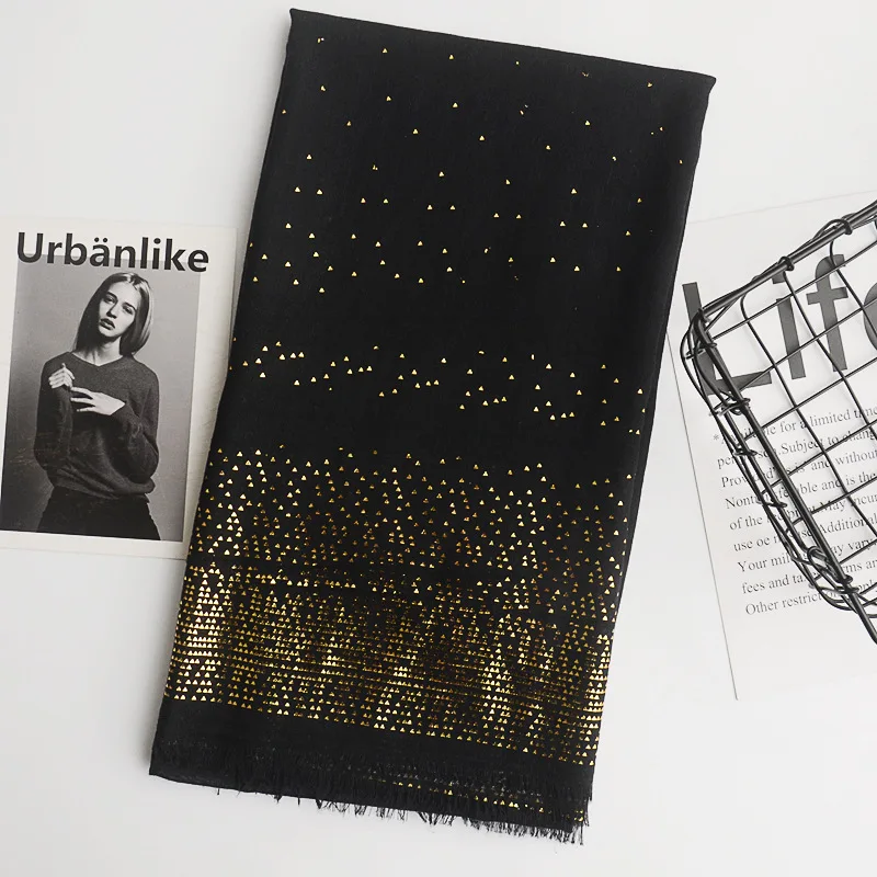 

Black winter scarf geometry trigon scarves ironing gold glitter scarf plain cotton muslim hijab/ shawls 7color 180*90cm