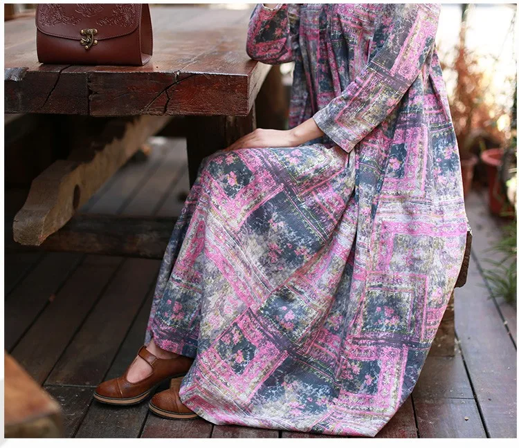 Плюс Размеры женская одежда кимоно геометрический платье с принтом халат Longue Femme разноцветный абстрактный узор спереди плиссированные Чай