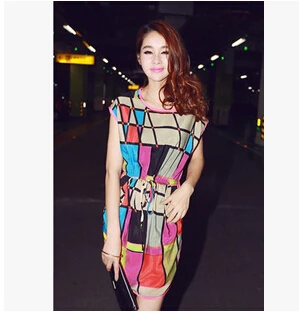 Fashion Women Colorfull Striped Slim Elastic Casual Chiffon Mini Dresses Crew Neck Comfy Short Sleeve Plaid Dress With Pockets | Женская
