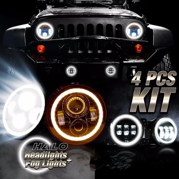 

For Jeep 7 inch LED Halo Headlights With Amber Turn light + 4" LED Fog Lamp Light DRL Combo Kit For Jeep Wrangler JK 2007-2016
