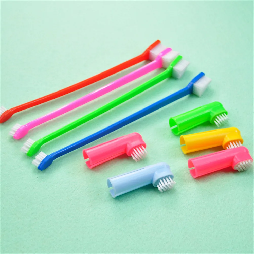 

Dog Brush Breath Teeth Care Cat Cleaning Accessories Pet Supplies Random Color Double Head Pet Finger Toothbrush