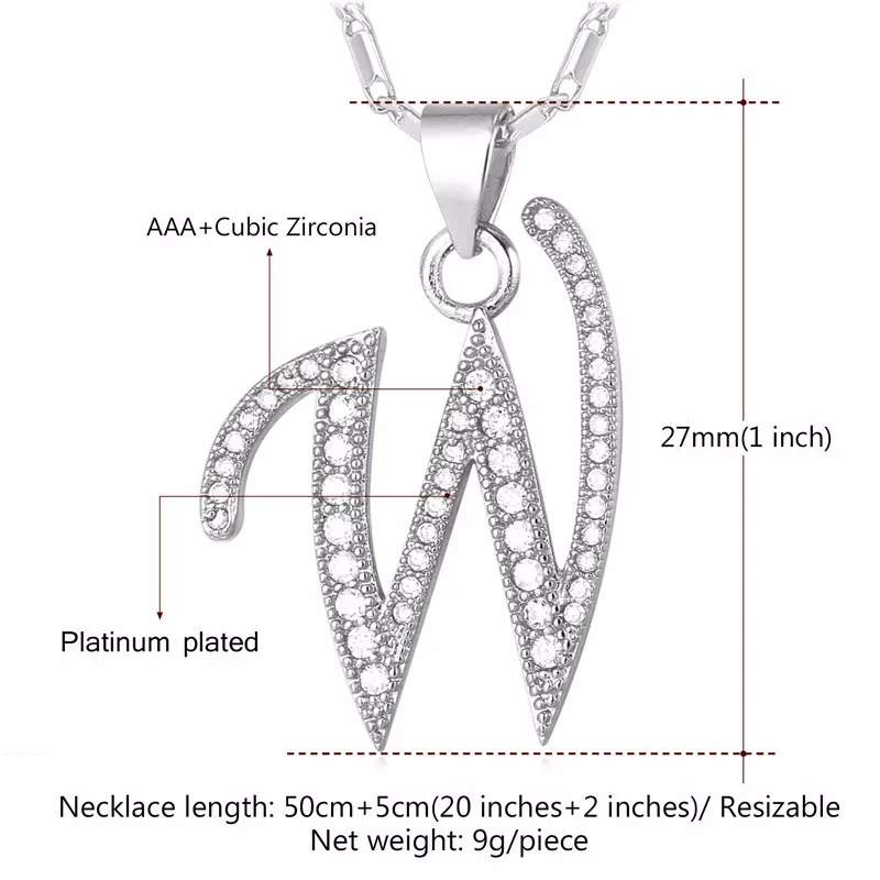 Начальный W буквы-подвески ожерелье s Женщины Мужчины подарок кубического циркония ювелирные украшения с надписями золотого цвета ожерелье P1693