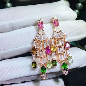 

shilovem 925 sterling silver real Natural tourmaline earrings fine Jewelry women trendy wedding wholesale jce030418agx