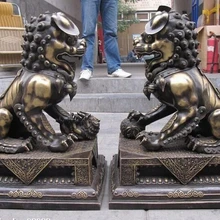 Bi001977 Китайский Regius Дворец Чистая Бронзовый отогнать злых Гардиан Фу Фу Собака Лев Пара