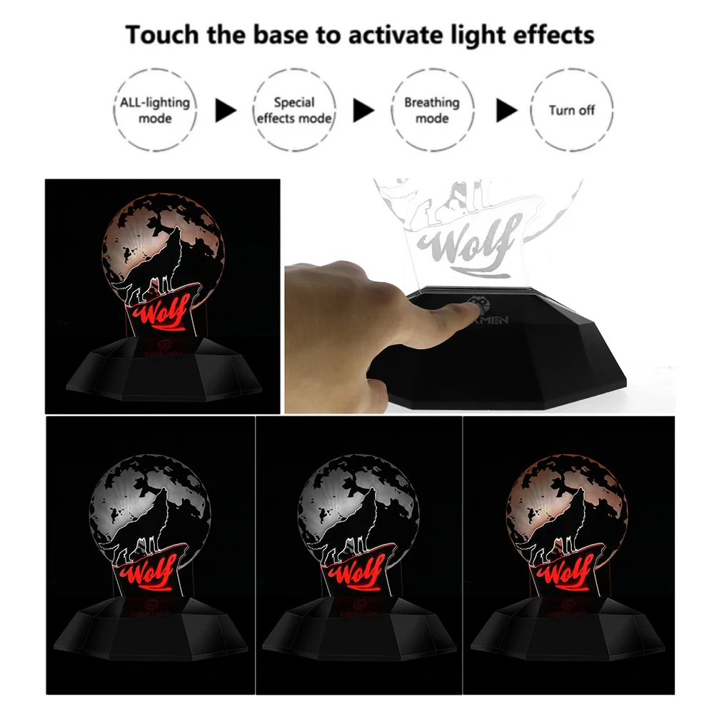 Воющий волк полная луна светодиодный ночник 3D линия лампа дикой природы волк 3D Оптические иллюзии лампа тотемное животное волк Мощность