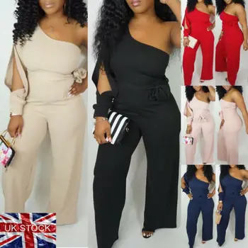 

Jumpsuits for women 2019 fashion Womens rompers Party Clubwear Playsuit Jumpsuit One Shoulder Long Trousers Pants Plus Size