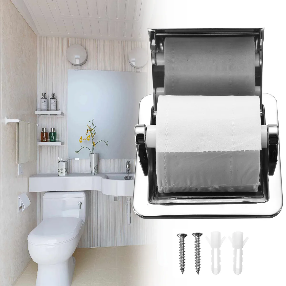 

Stainless Steel Polished Chrome Toilet Paper Holder Wall Mounted Concealed Toilet Paper Free Shipping
