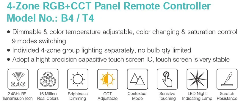 Milight b4 4-зоны RGB RGBW+ CCT Smart Панель пульт дистанционного управления для СИД свет лампы или лампы