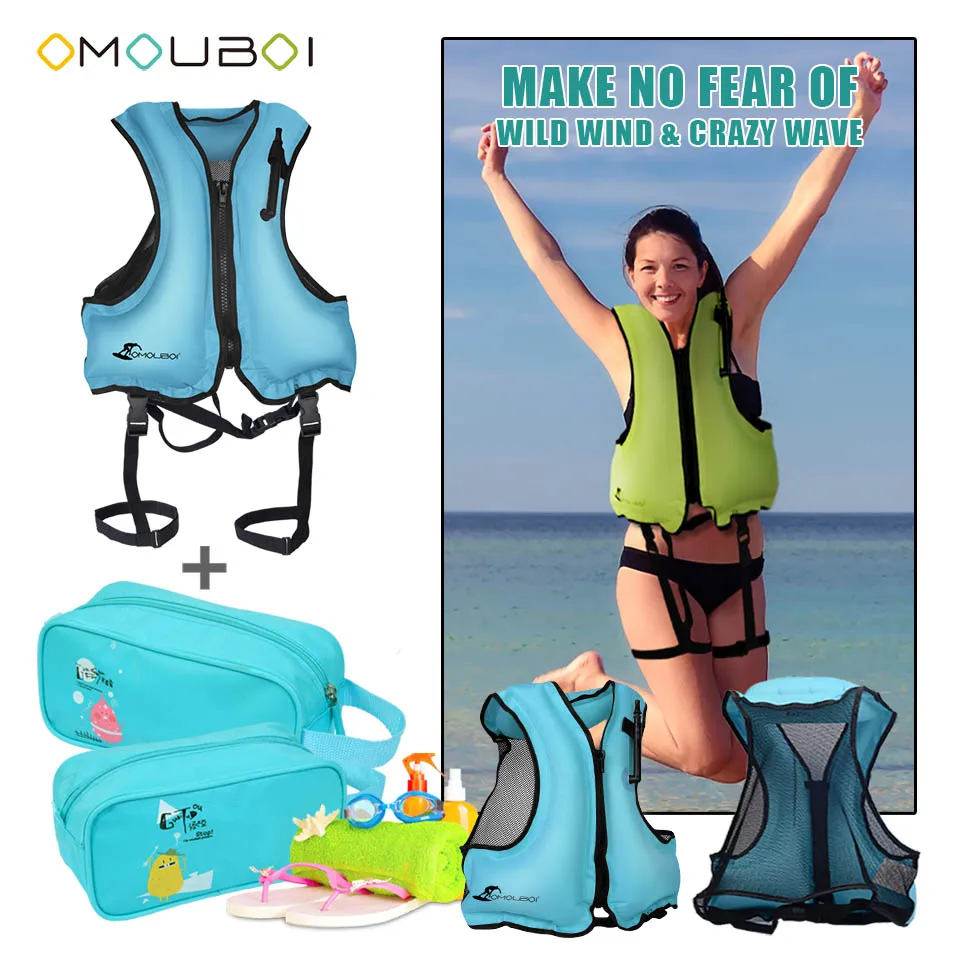 Omouboi Blue Inflatable Drifting Vest Life Jacket Leg Straps Added