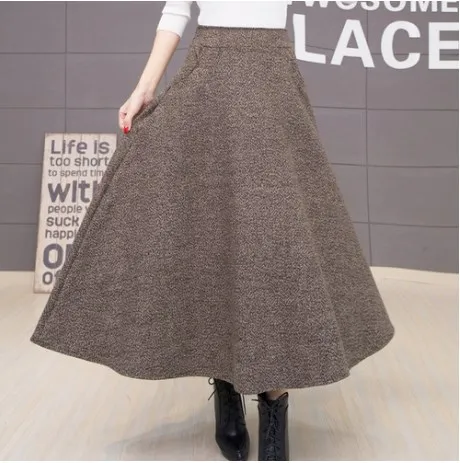 Осенне-зимняя юбка с высокой талией из плотной шерсти, корейские женские юбки, женские Юбки-миди mujer moda saia AD119
