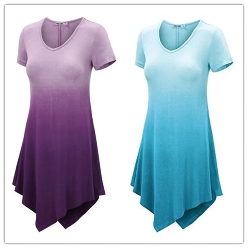 

4XL 5XL Dress Large Size 2019 Summer Sleeve Irregular Gradient Print Dress Female Plus Size Women Clothing Dresses Casual Short