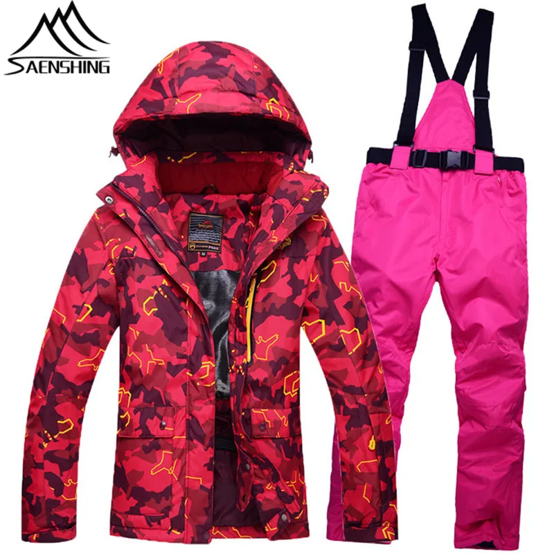 SAENSHING Camouflage Ski Suit Women Waterproof Ski Jacket Snowboard